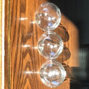 Trio of connected hand blown glass bubbles flat bottoms w small openings EUC